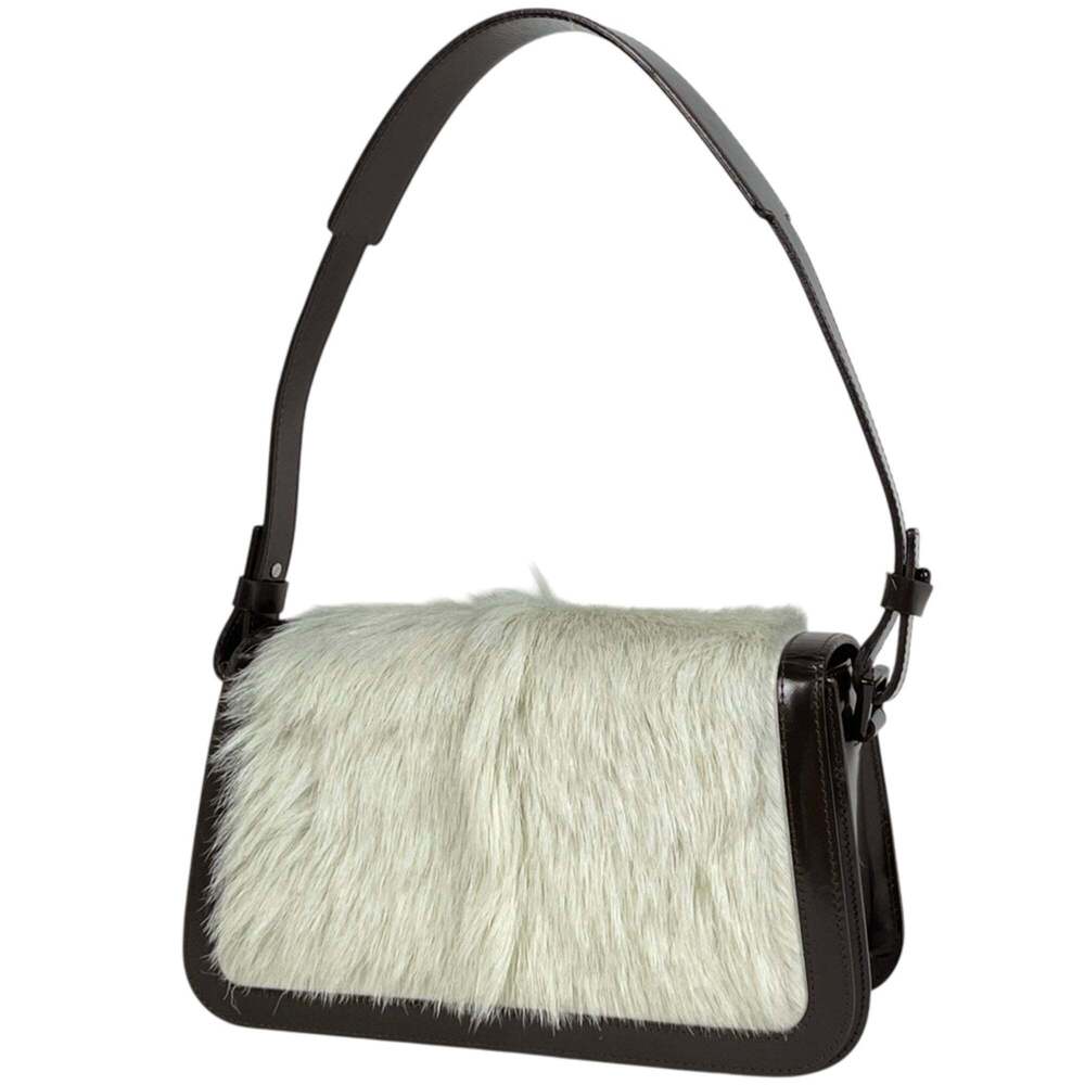 Celine CELINE Fur Shoulder Bag Leather Brown White Women's